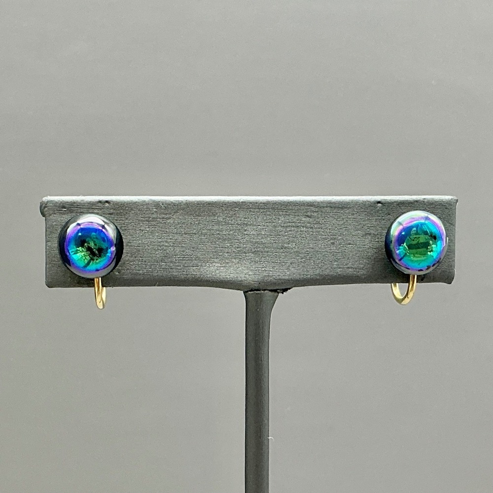 Forstner‎ Earrings 1/20 12Kt Gold Filled Iridescent Dichroic Glass Screw Back